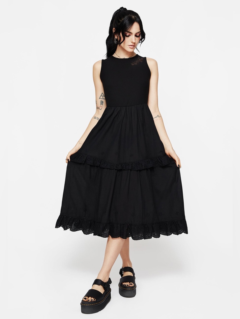 Disturbia Laveau Embroidered Broderie Midi Dress US 2 / UK 6